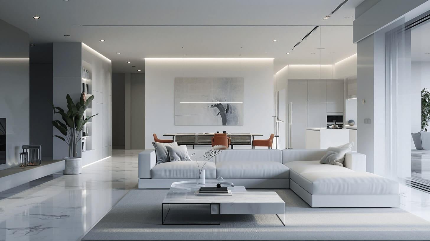 Bright living room with metal details