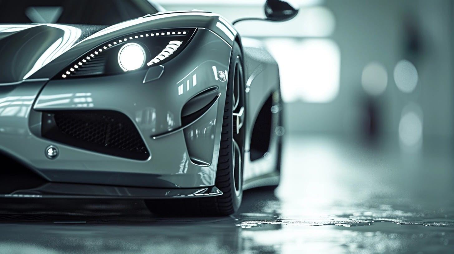 Silver sports car in a studio