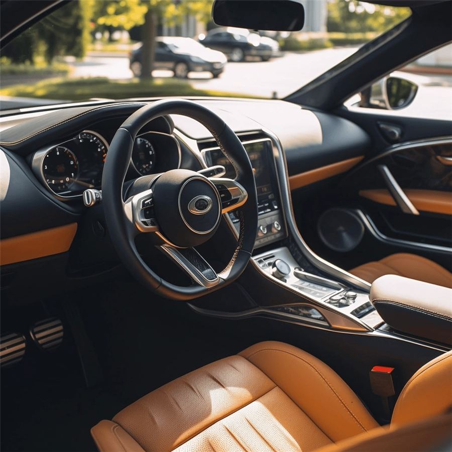 Car interior with aluminium trim