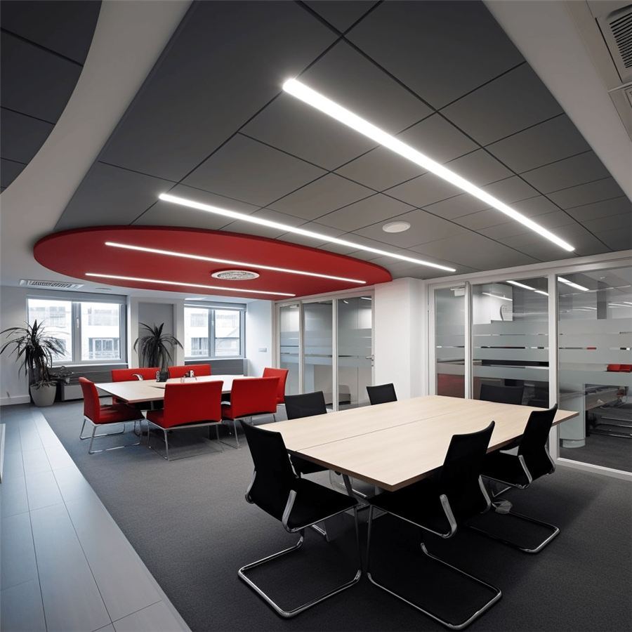 Meeting room with composite aluminium ceiling panels