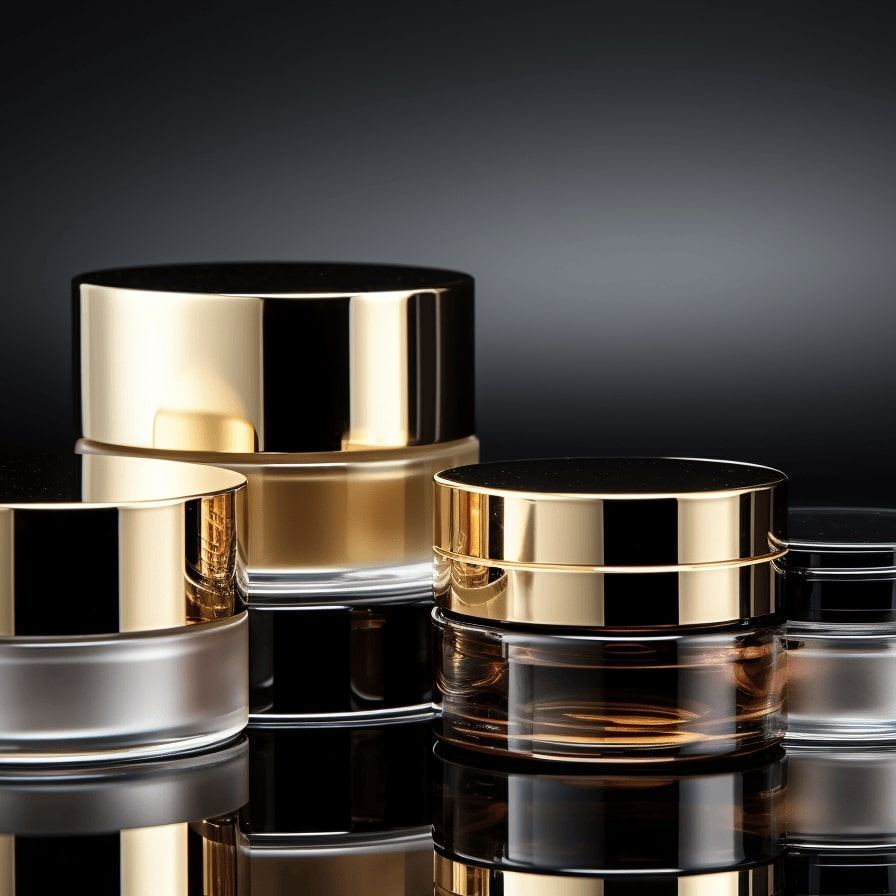 Cosmetic jars with gold aluminium lids