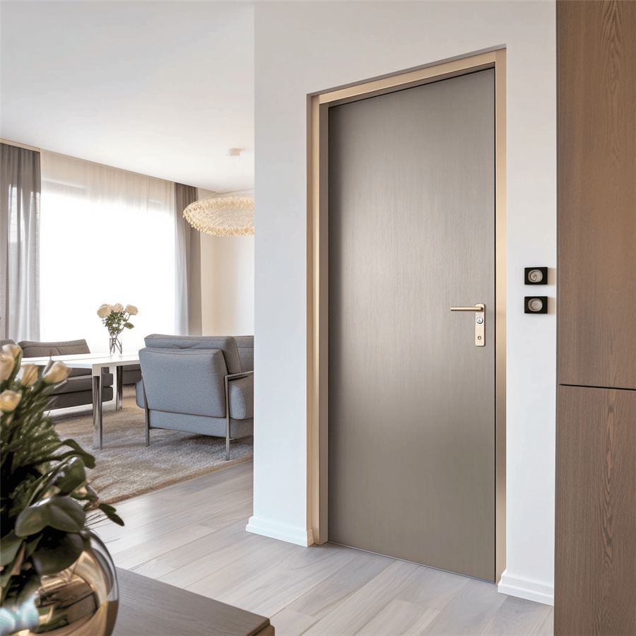 Interior door with an aluminium panel