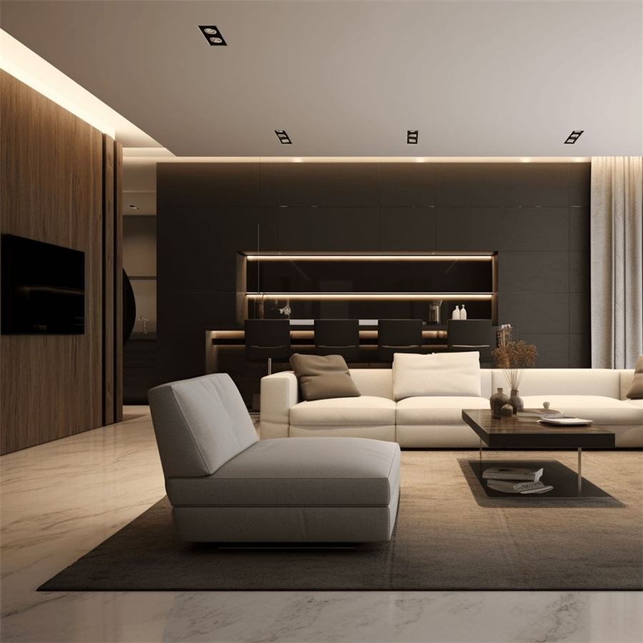 Living room with metal wall panels