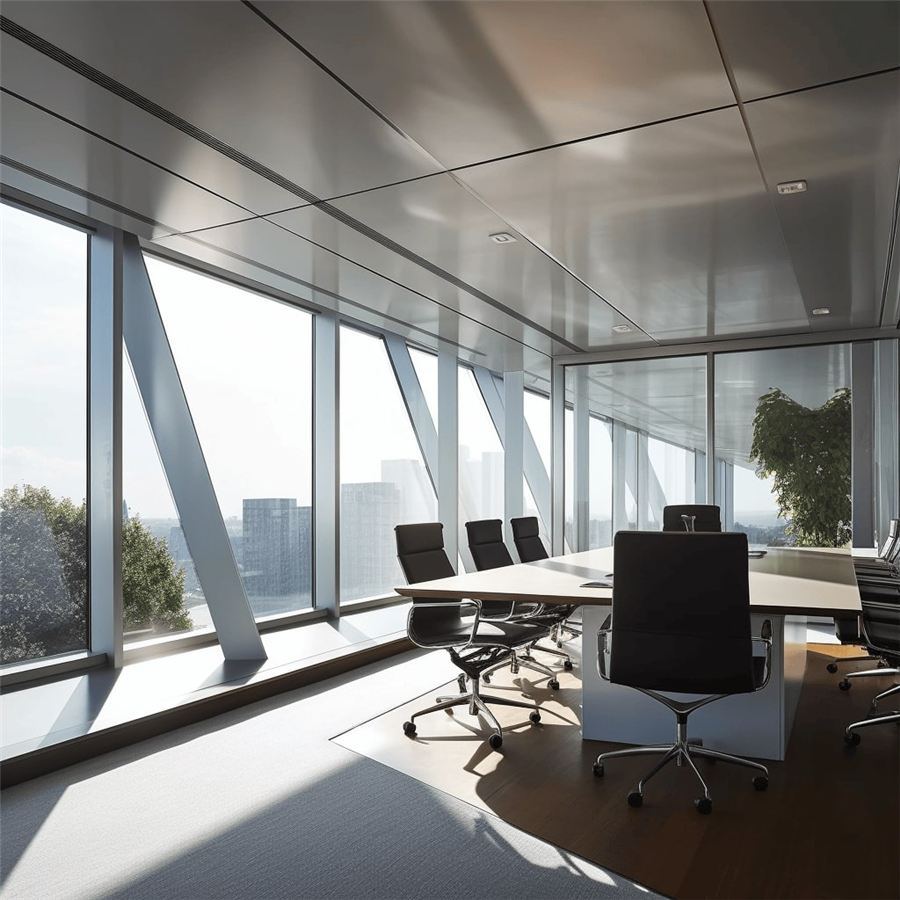 Office with aluminium wall and ceiling panels